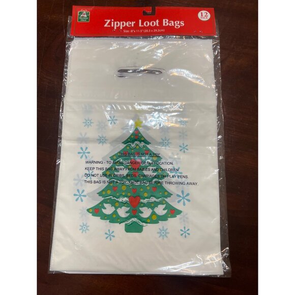 Christmas House Zipper Loot Bags Treat Bags12 Pack 8" X 11.5" Christmas Tree NEW - Picture 1 of 5